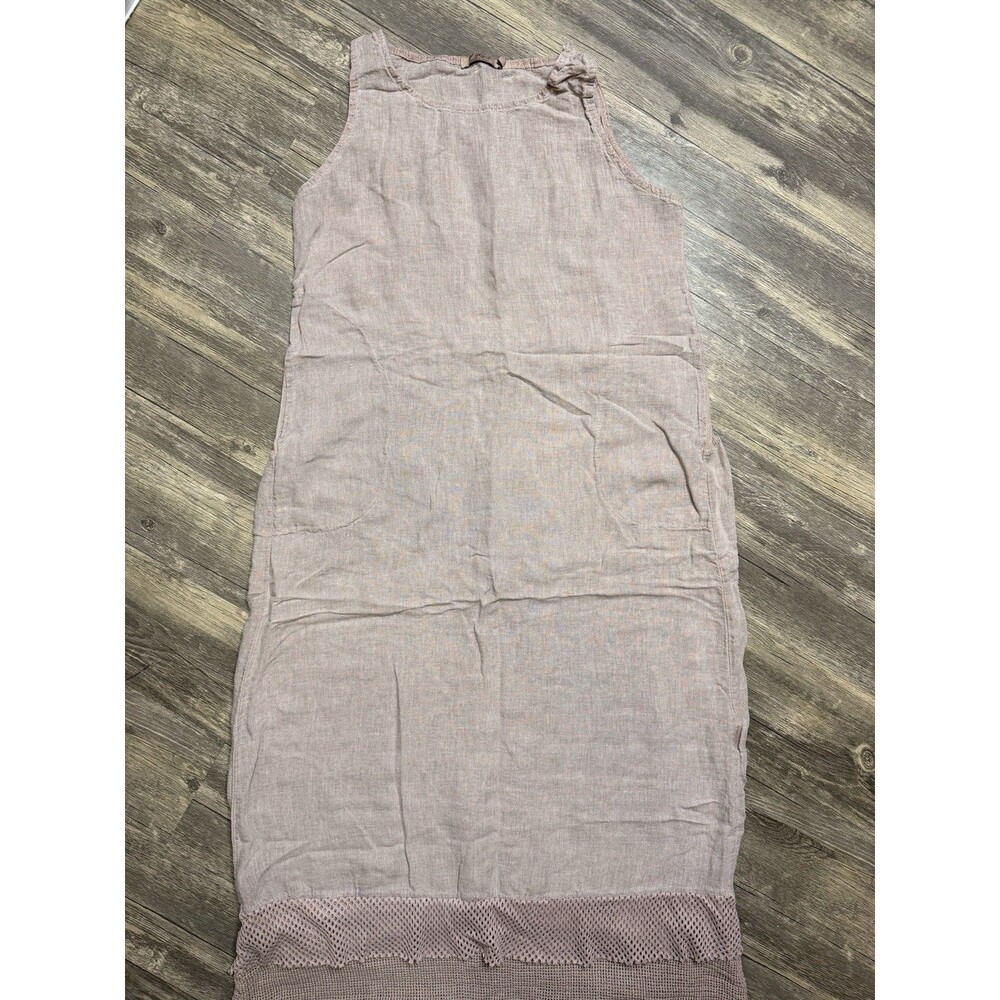 7 Agosto Italy Linen Dress M Lagenlook Boho Cottagecore Crochet Maxi Pockets